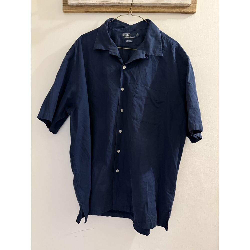 RALPH LAUREN SHORT SLEEVE SHIRT CALDWELL XL LINEN Navy SOLID